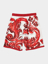 Dolce & Gabbana Red Majolica-Print Silk Vanity Bermuda Shorts