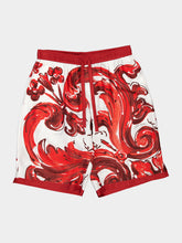 Dolce & Gabbana Red Majolica-Print Silk Vanity Bermuda Shorts