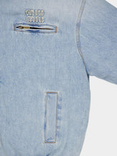 Blue Padded Denim Jacket With Corduroy Collar | PDP - Fashion Clinic