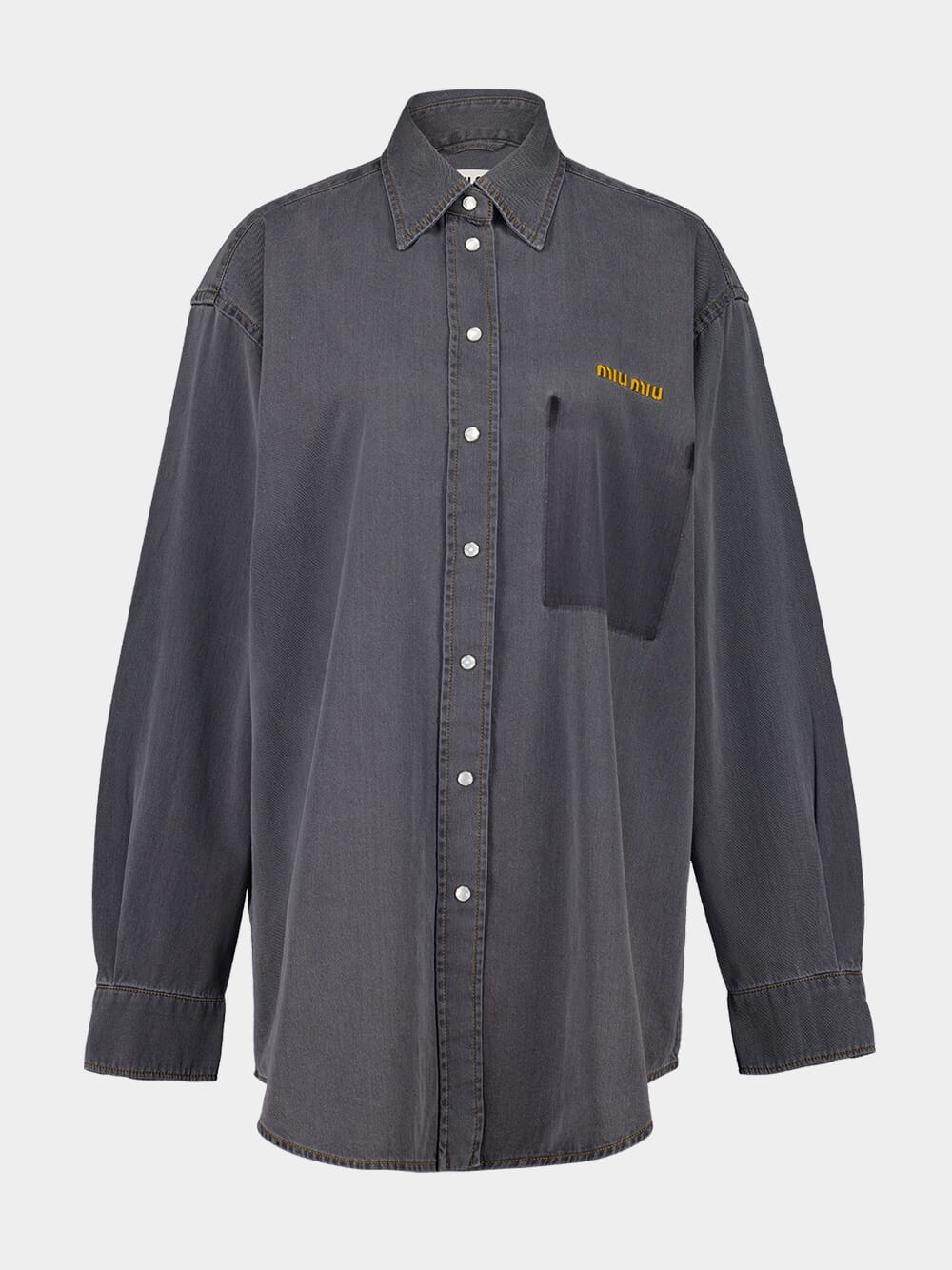 Grey Chambray Oversized Shirt with Embroidery