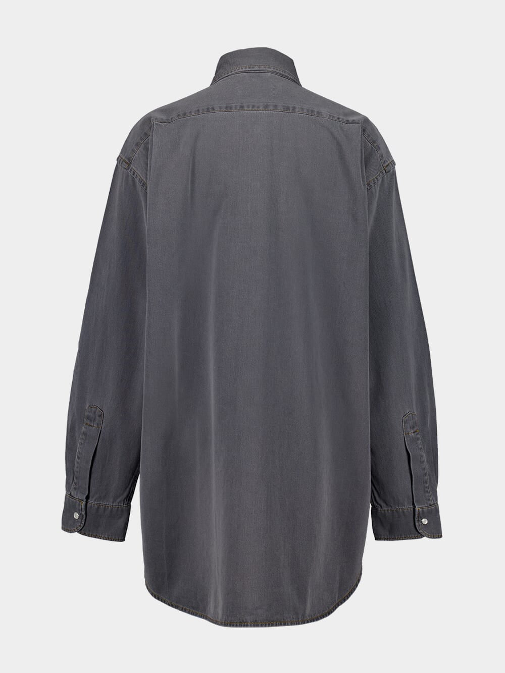 Grey Chambray Oversized Shirt with Embroidery