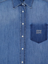 Miu Miu Celeste Blue Long-Sleeve Denim Shirt