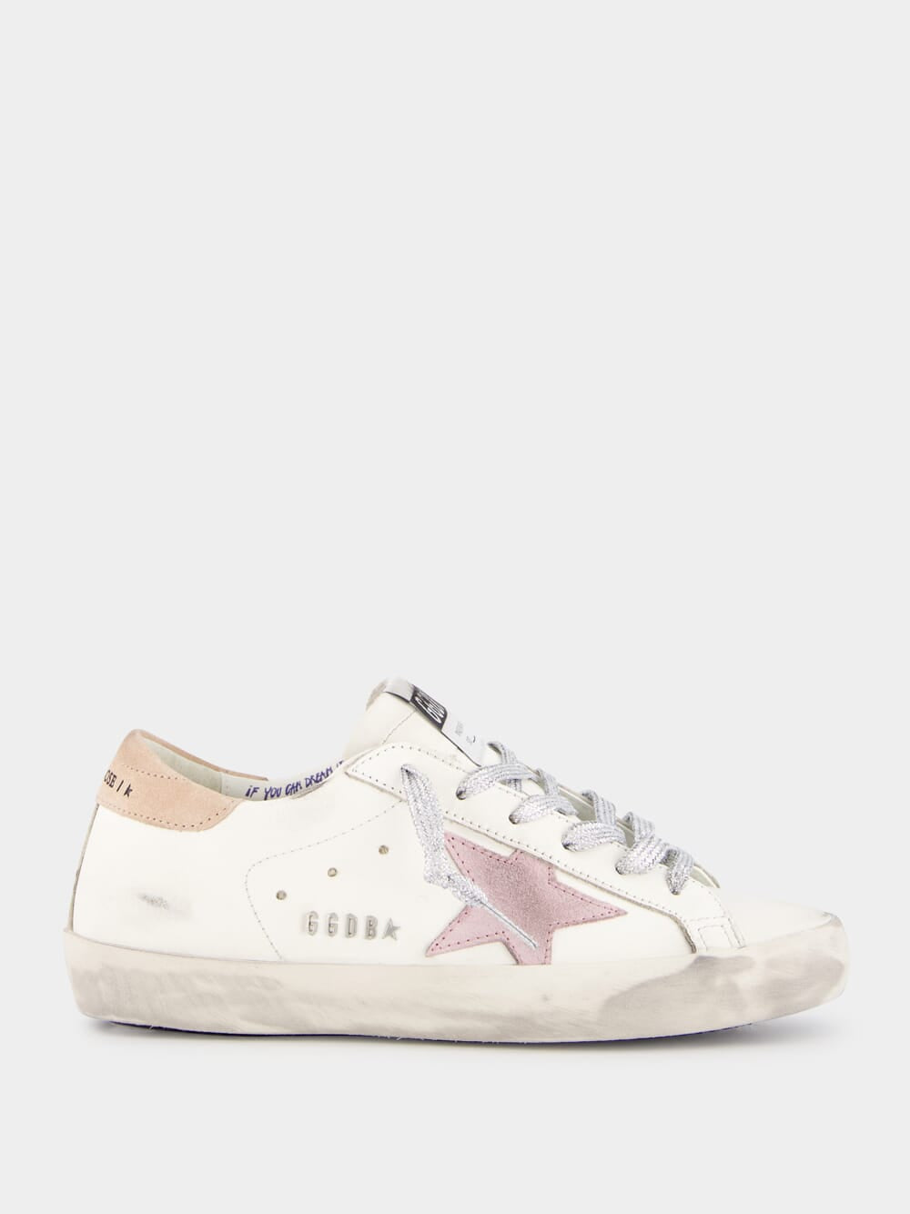 White Antique Pink Super-Star Sneakers With Metal Lettering