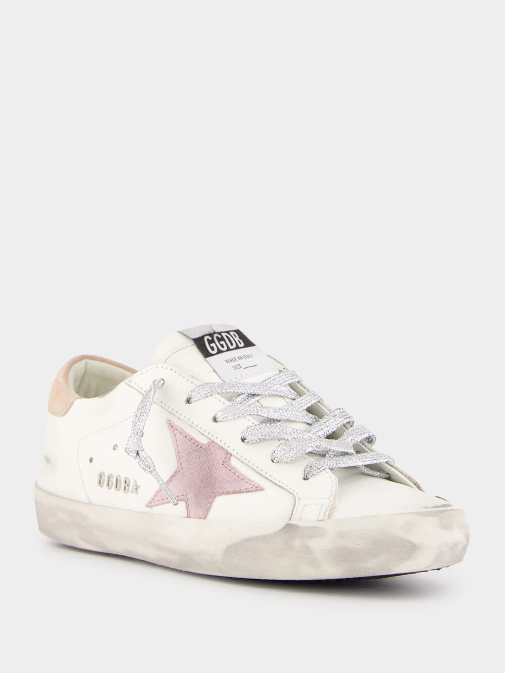 White Antique Pink Super-Star Sneakers With Metal Lettering