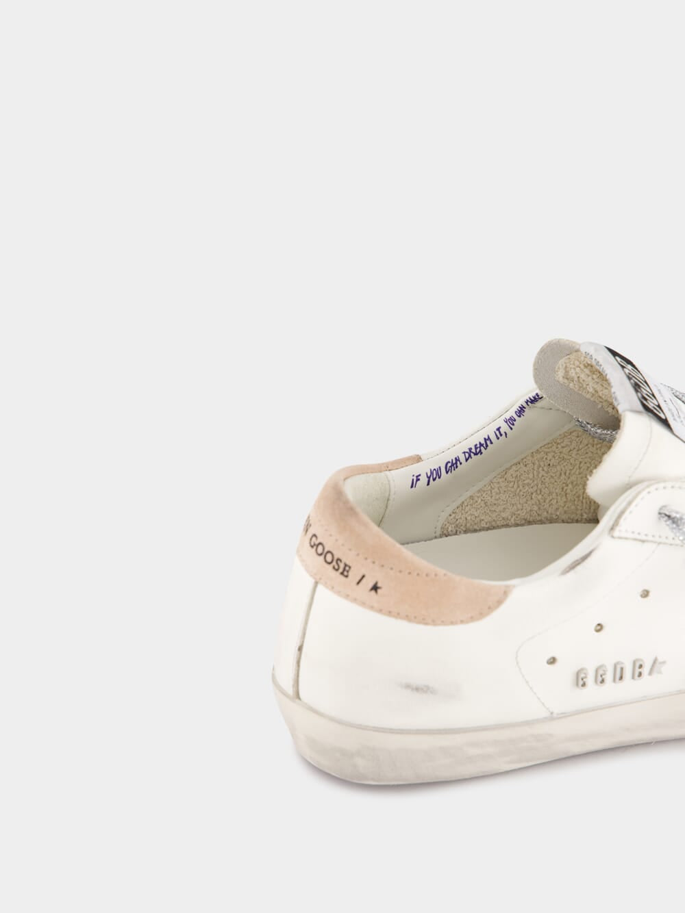 White Antique Pink Super-Star Sneakers With Metal Lettering