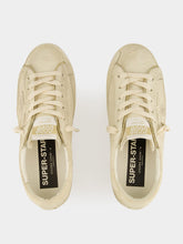 Golden Goose Eggnog Suede Superstar Sneakers with Glitter
