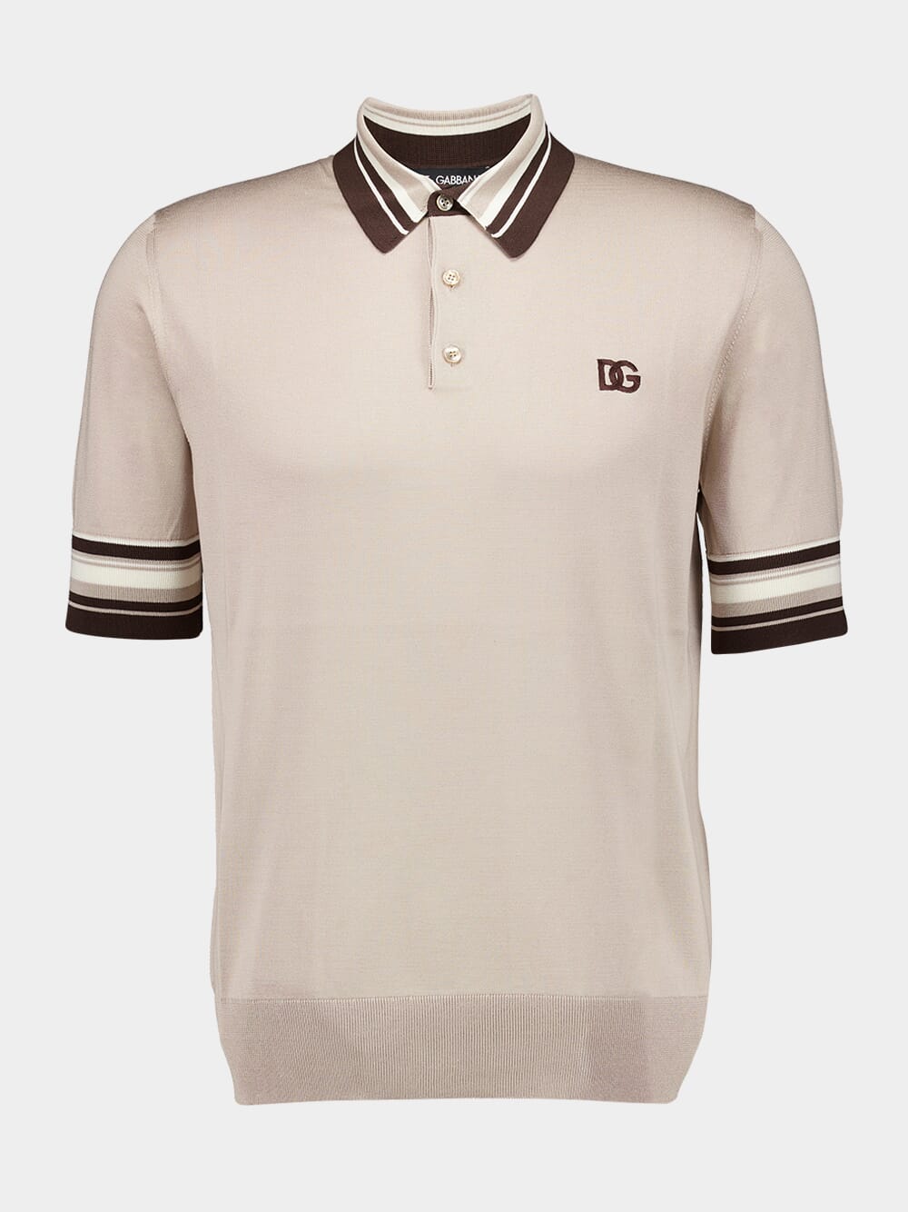 Beige Silk Polo Shirt with DG Embroidery