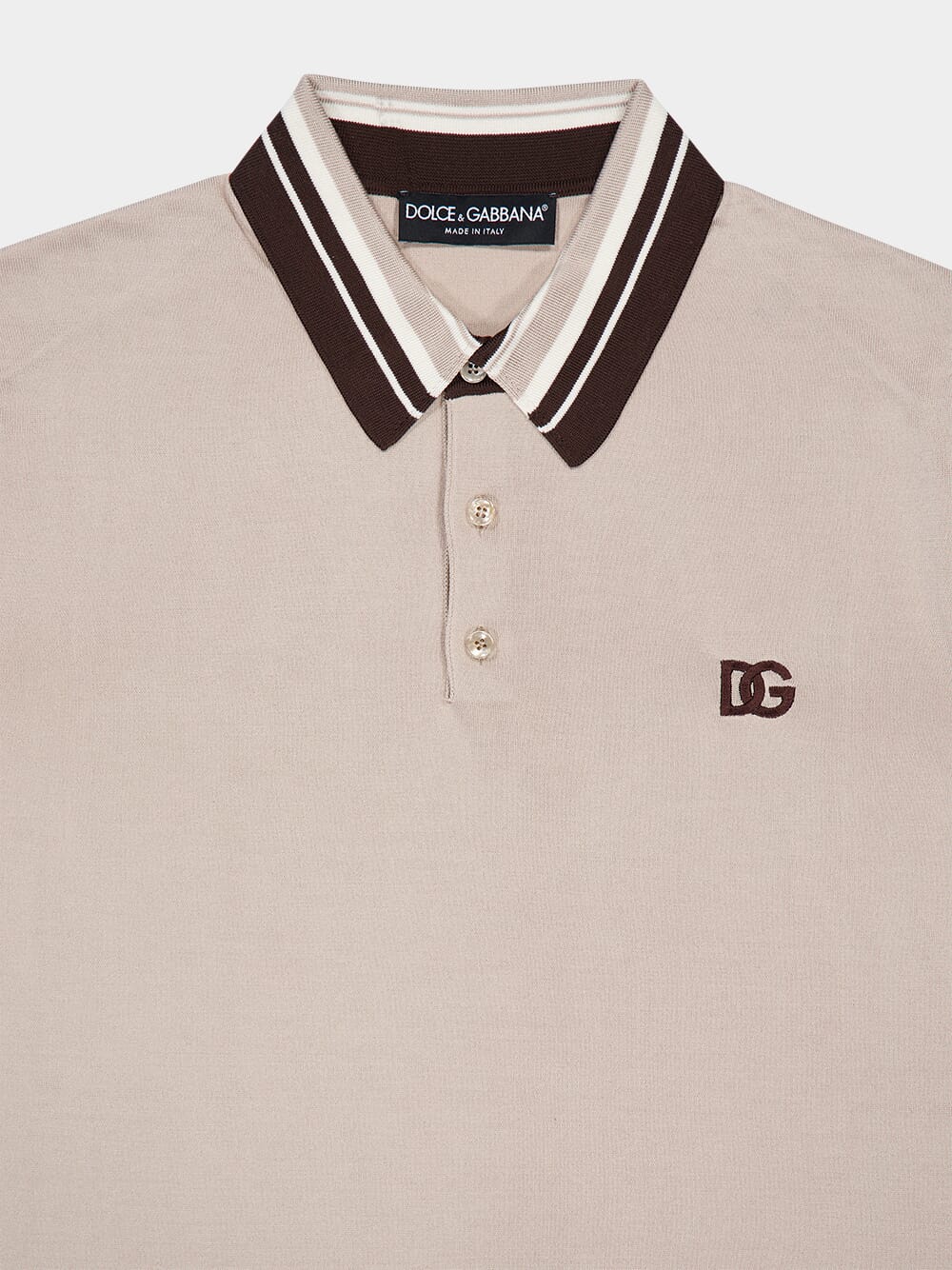 Beige Silk Polo Shirt with DG Embroidery