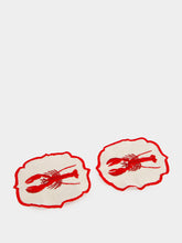 Les Ottomans Red Lobster Hand-Embroidered Cocktail Napkin Set of 2