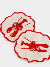 Les Ottomans Red Lobster Hand-Embroidered Cocktail Napkin Set of 2