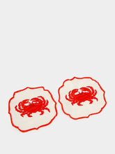 Les Ottomans Red Crab Hand-Embroidered Cocktail Napkin Set of 2