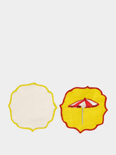 Les Ottomans Yellow Beach Umbrella Hand-Embroidered Cocktail Napkin Set of 2
