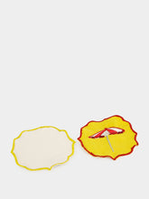 Les Ottomans Yellow Beach Umbrella Hand-Embroidered Cocktail Napkin Set of 2