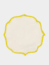 Les Ottomans Yellow Beach Umbrella Hand-Embroidered Cocktail Napkin Set of 2