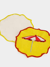 Les Ottomans Yellow Beach Umbrella Hand-Embroidered Cocktail Napkin Set of 2