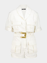 Balmain White Belted Denim Playsuit