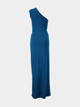 Balmain Blue One-Shoulder Draped Maxi Dress