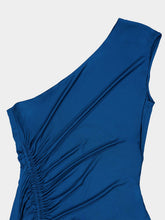 Balmain Blue One-Shoulder Draped Maxi Dress