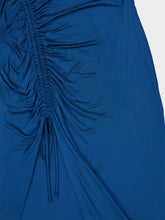 Balmain Blue One-Shoulder Draped Maxi Dress