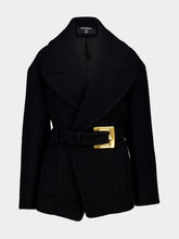 Balmain Black Belted Wool Pea Coat
