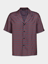 Balmain Red Tie Print Silk Short-Sleeve Shirt