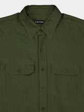 Tom Ford Green Wood Cotton Silk Washed Twill Military Shirt