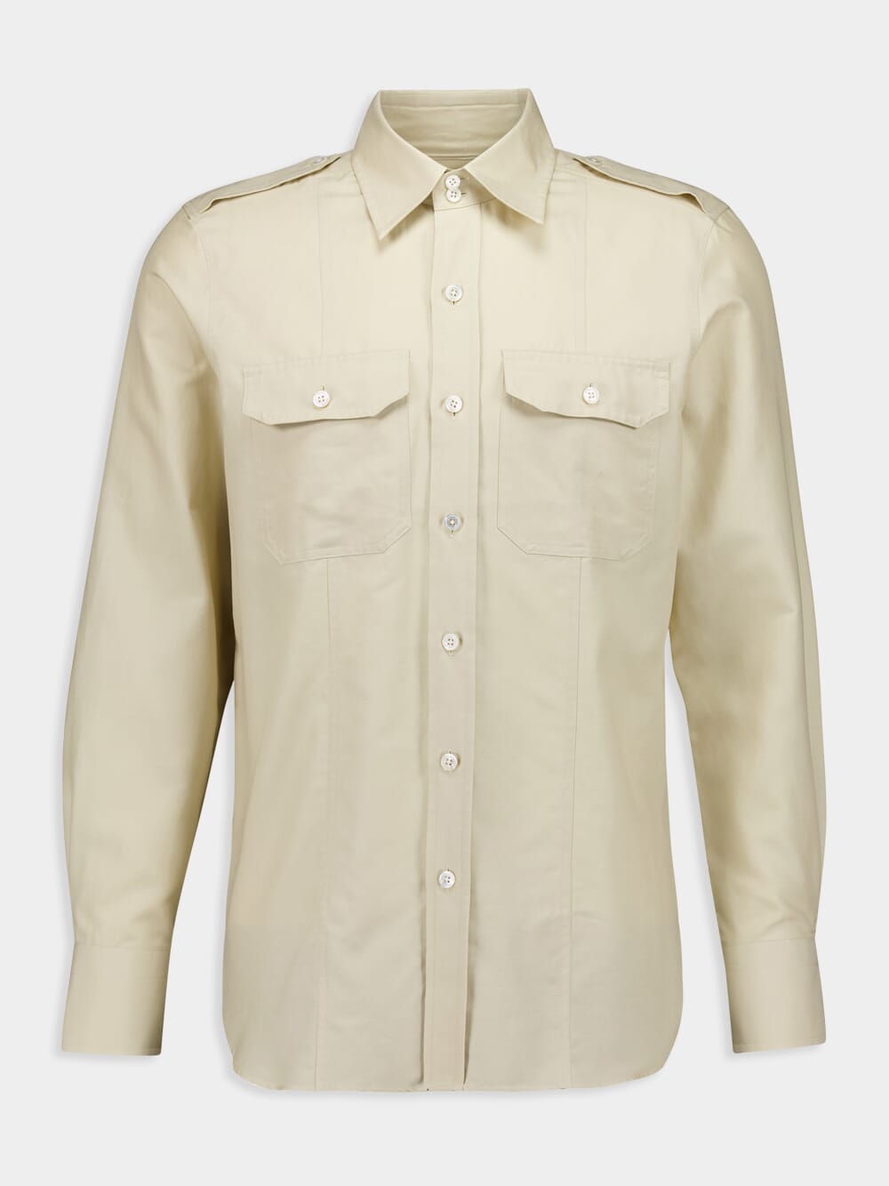 Beige Cotton Silk Military Shirt