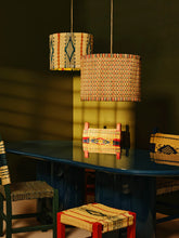 House of Capricorn Handmade Coruche Natural, Red and Blue Reed Ceiling Lamp