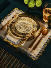 House of Capricorn Hand-Embroidered Leonor White Linen With Blue and Green Crochet Placemat