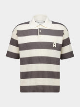 Ami Paris White Cream and Carbone Cotton Striped Polo