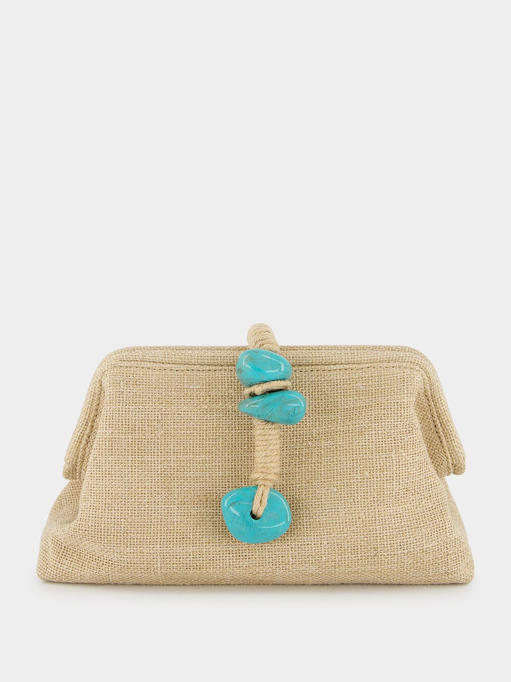 Petra Natural Linen and Turquoise Bag