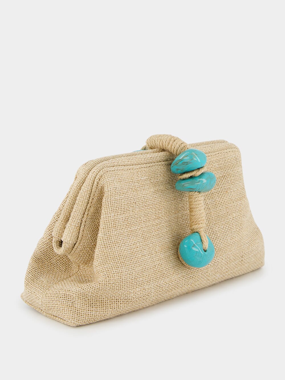 Petra Natural Linen and Turquoise Bag