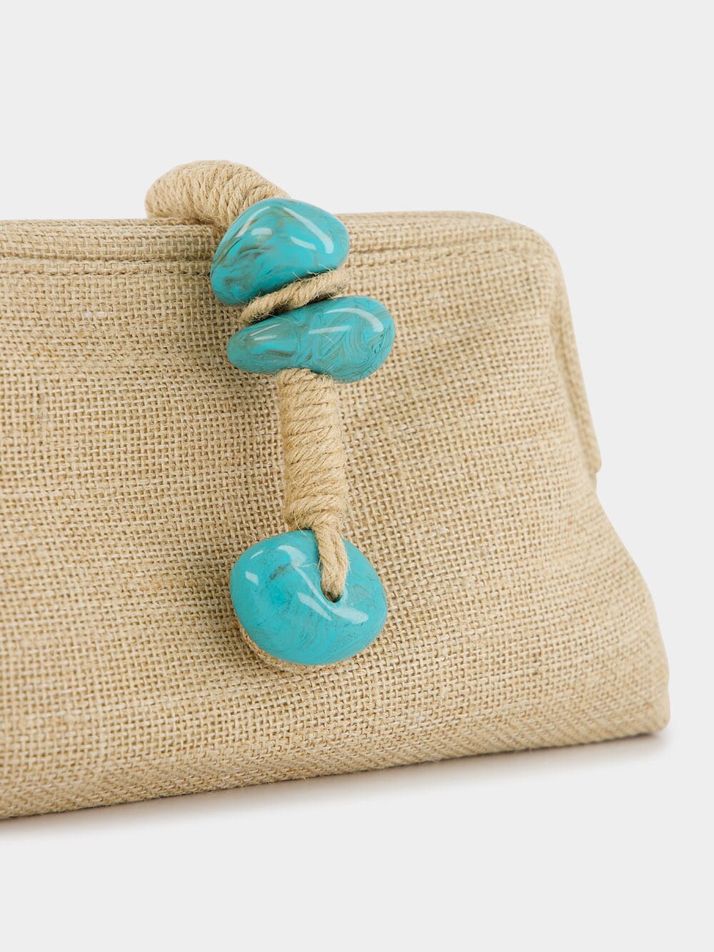 Petra Natural Linen and Turquoise Bag