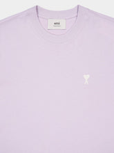 Ami Paris Lilac Cotton T-Shirt with Heart Embroidery