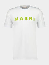 Marni White Cotton T-Shirt with Green Logo