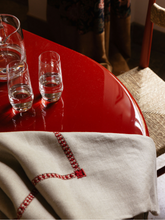 House of Capricorn Hand-Embroidered Maria Natural Linen with Red Embroidery Tablecloth