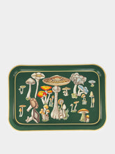 Les Ottomans Green Hand-Painted Iron Tray with Mushrooms