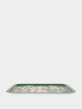 Les Ottomans Green Hand-Painted Iron Tray with Mushrooms
