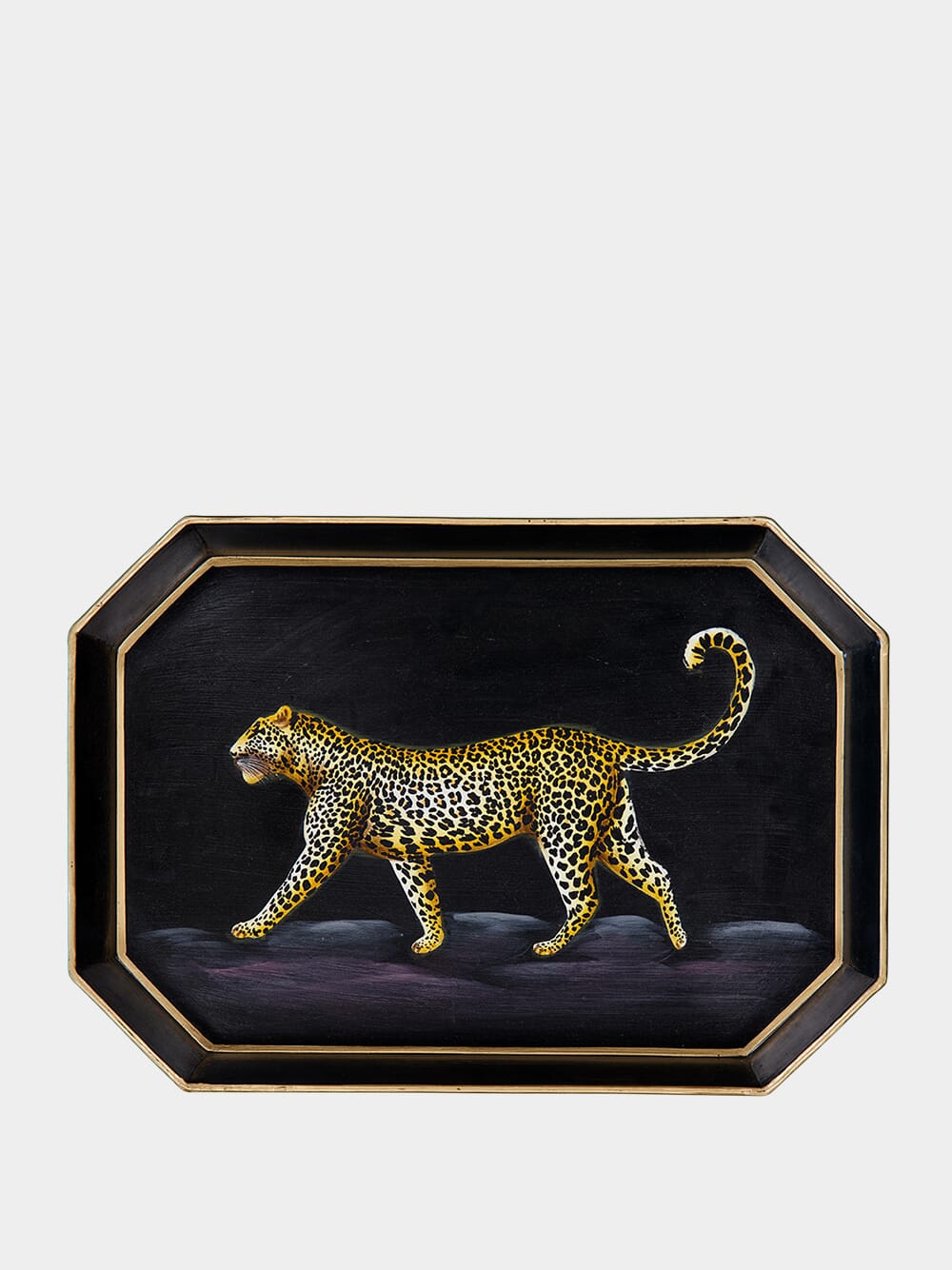 Leopard Handpainted Iron Black Tray