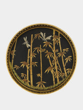 Les Ottomans Black Hand-Painted Iron Tray with Bamboo