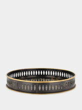 Les Ottomans Black Hand-Painted Iron Tray with Bamboo