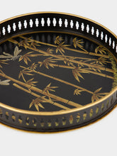 Les Ottomans Black Hand-Painted Iron Tray with Bamboo