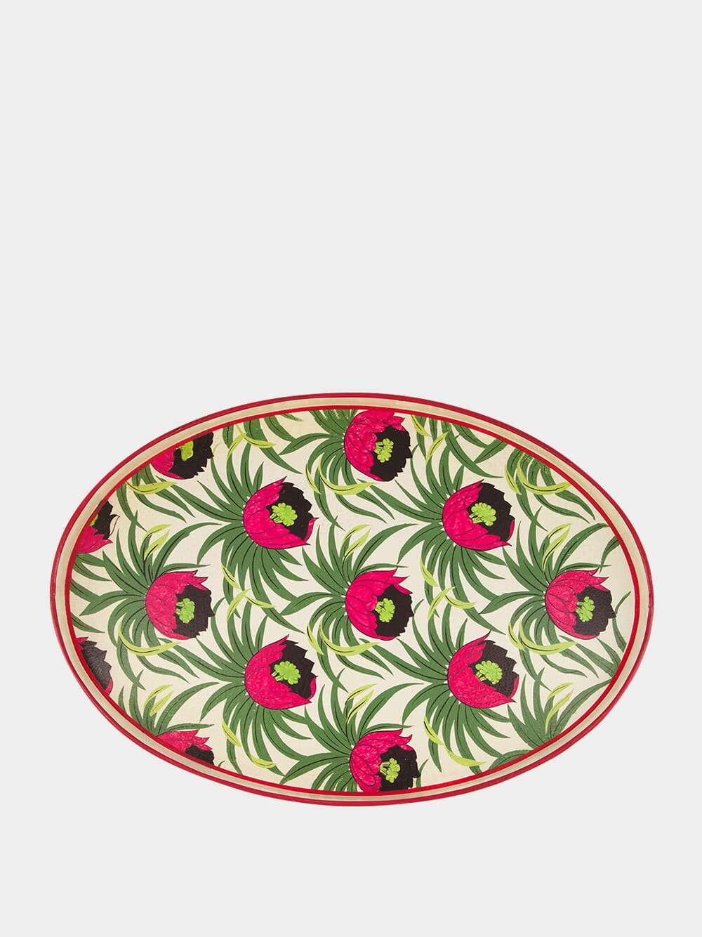 Handpainted Lotus Oval Iron Tray