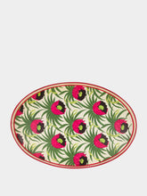 Les Ottomans Handpainted Lotus Oval Iron Tray