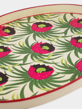 Les Ottomans Handpainted Lotus Oval Iron Tray