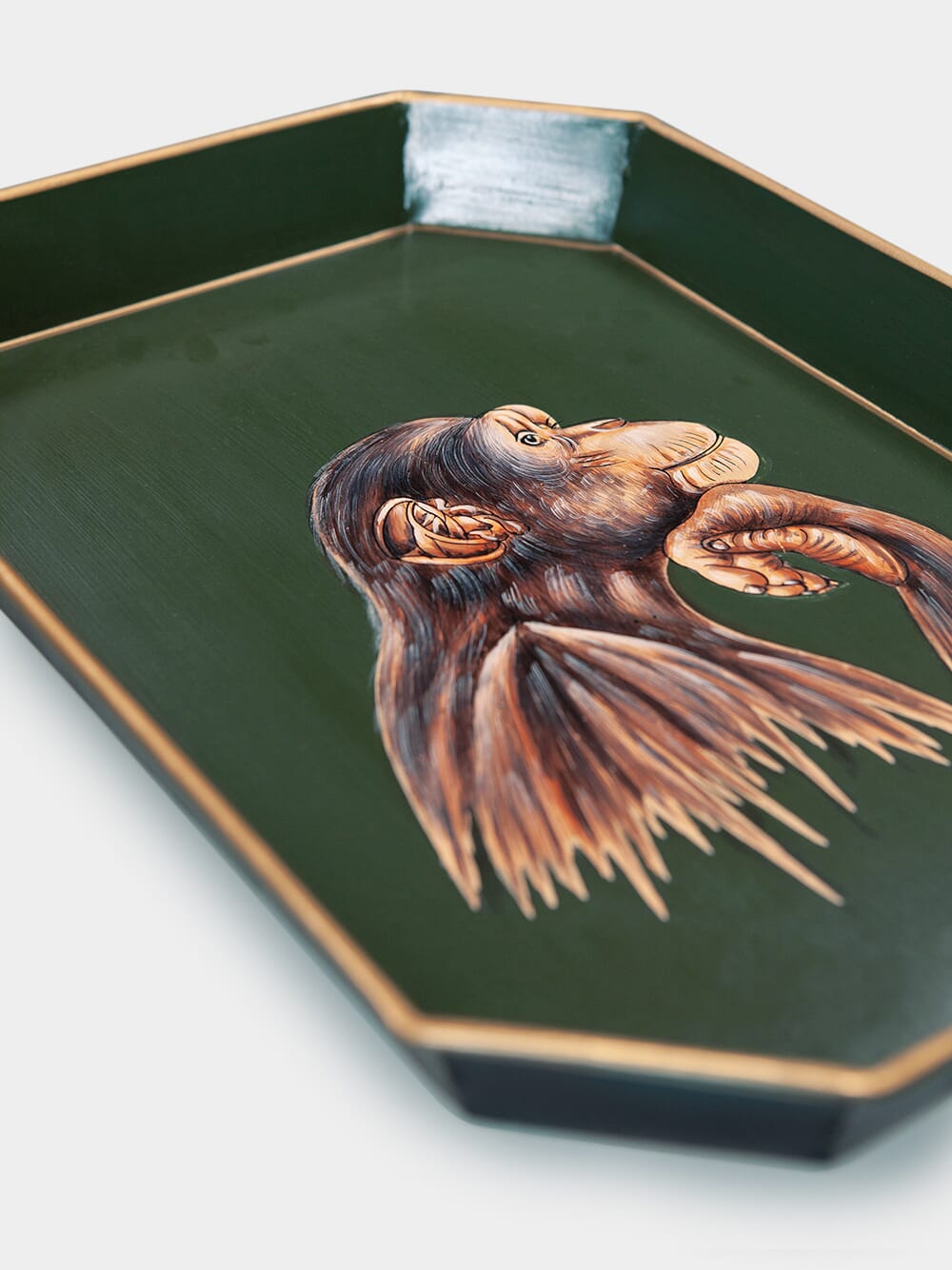 Monkey Handpaited Iron Green Tray