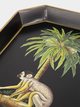 Les Ottomans Black Hand-Painted Iron Tray with Monkey