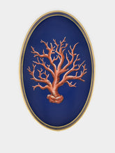 Les Ottomans Blue Hand-Painted Iron Tray with Coral