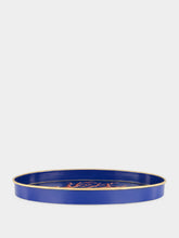 Les Ottomans Blue Hand-Painted Iron Tray with Coral