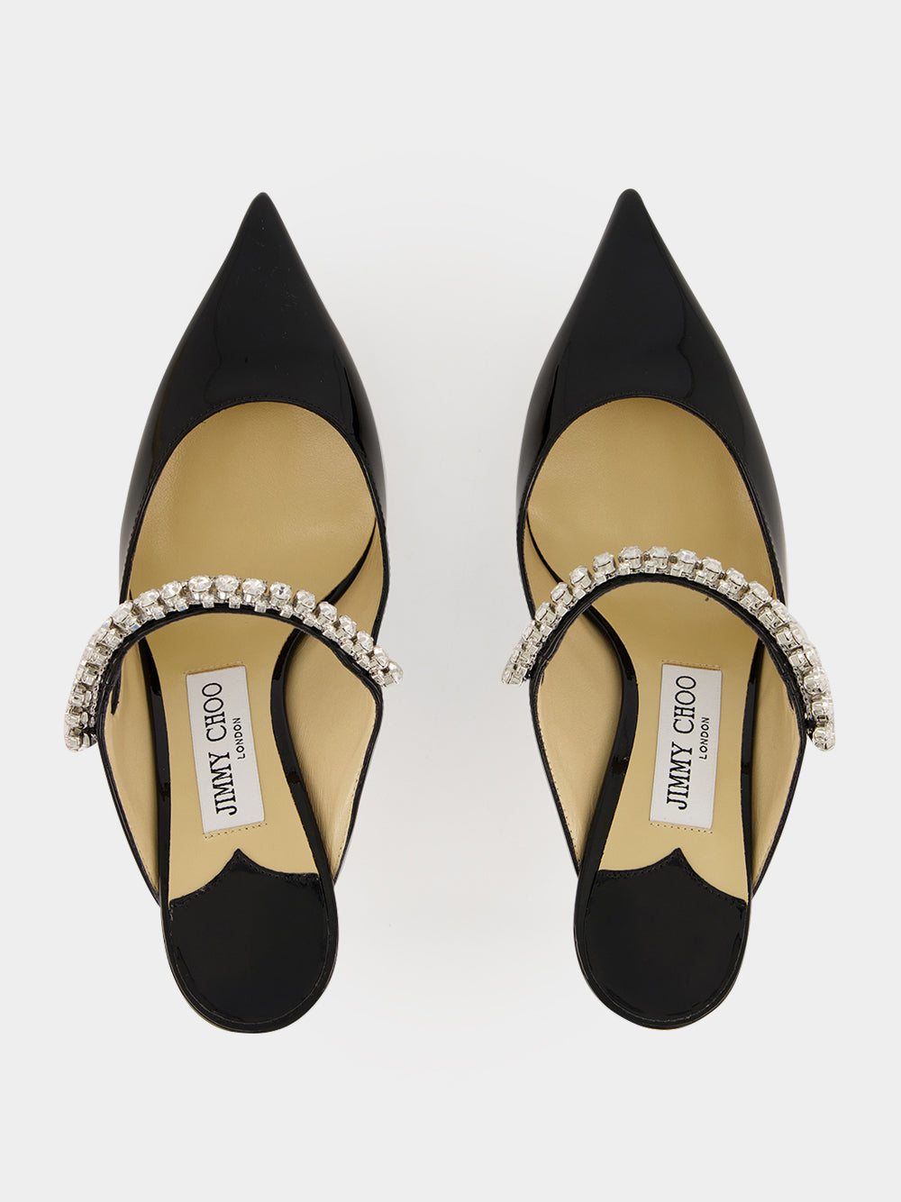 Jimmy Choo Black Bing 65 Crystal Patent Mules | Fashion Clinic